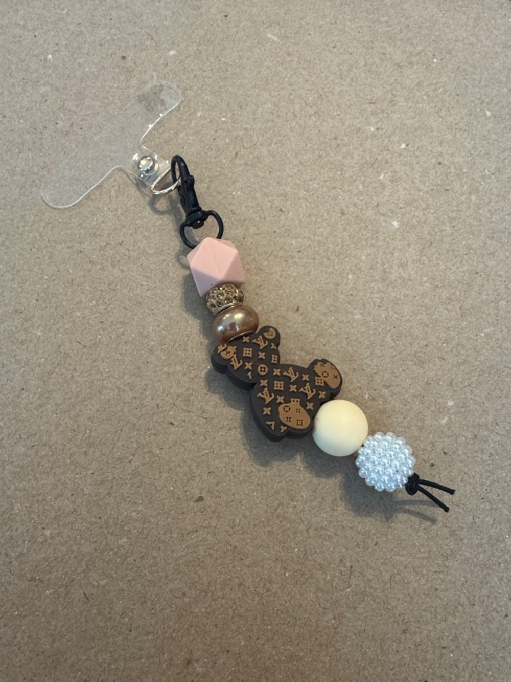 Red Phone Case with Pink & Neutral Beaded Charm - Picture 3 of 3